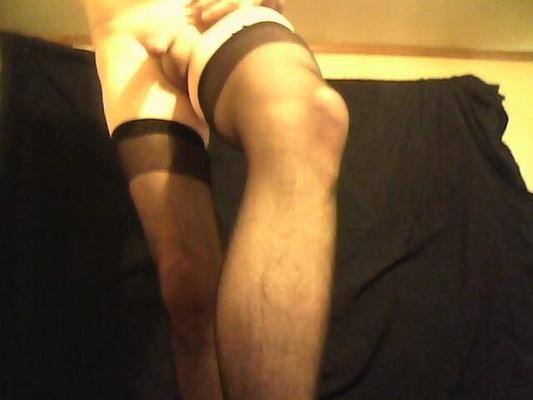 sissy freshly shaved in pantyhose jerkin his clitty