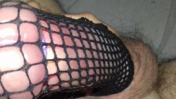 My big glans in fishnet from my girlfriend feets :)