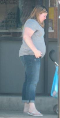 wonderous fat new mom, big overhang, tight tshirt, young