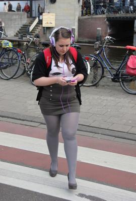 Sweet Chubby on The Street! - (Sexy Gray Pantyhose)