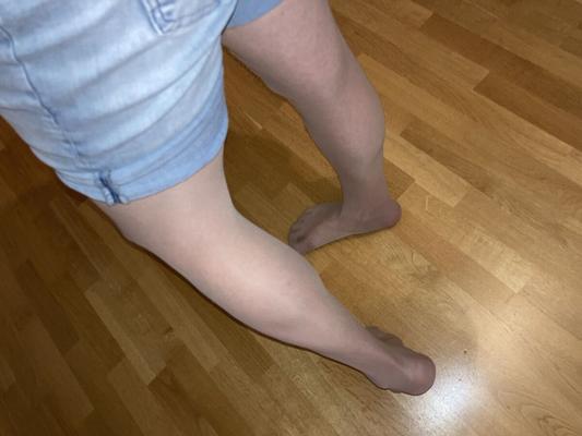 denier shiny pantyhose and shorts.