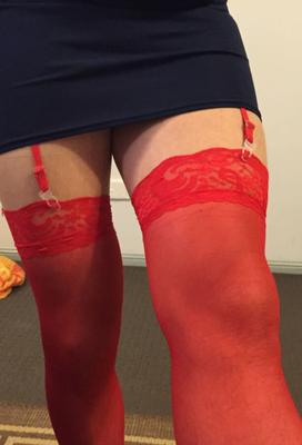 me in red stockings and a mini