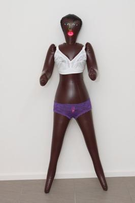 Black doll white bra purple panties