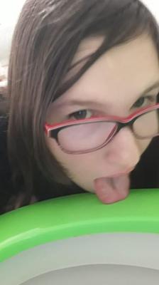 Teen whore licking toilet seat