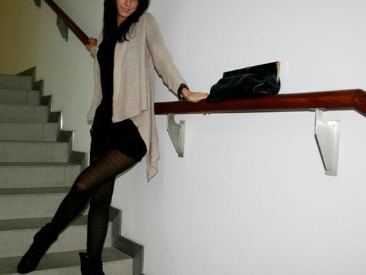 Paulina wanted to pose on our staircase in nylons. Degrade her.