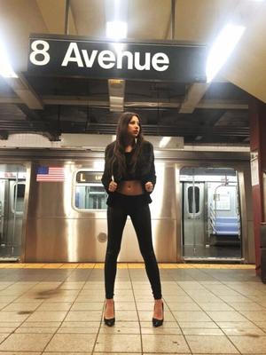 Christina in a tight outfit in nyc. Fake and Caption my sister