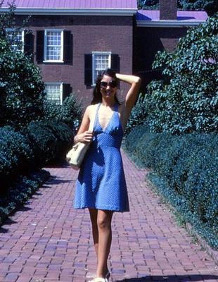 Rita - outside - Blue dress white dots