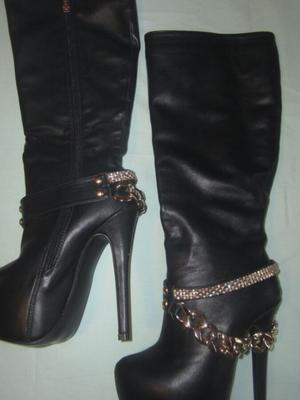 Slutty high heel boots cummed