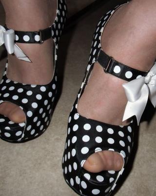 My smelly feet in polka dot shoes