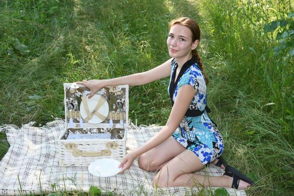 Picnic with small tited teen