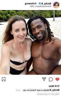 AI interracial : selfies de vacances d'une femme brune