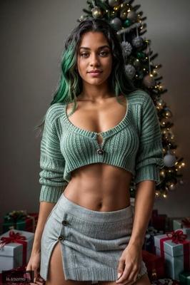 Muscular Green-Eyed Goddess gets her Christmas tree decorated wi