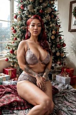 Asian Christmas cheer babe gets pierced up