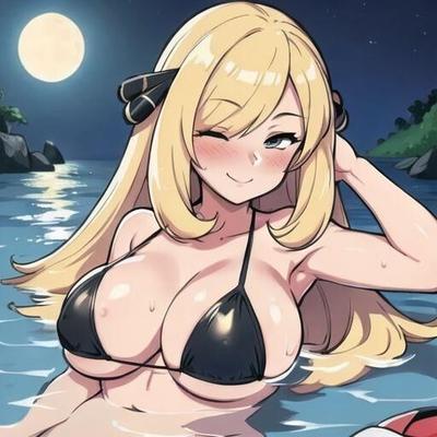 Cynthia, championne de Pokémon aux gros seins, générée par IA