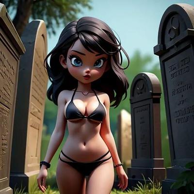 AI Cartoon Babes in a Graveyard