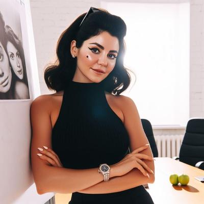 Gerente de escritório Marina Diamandis em gola alta/relógio sem mangas