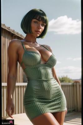 European HOT woman in tight green dress