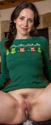 AI brunette wife wearing Christmas jumpers