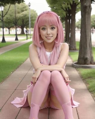 AI Generated 662: pink hair cosplay at the park